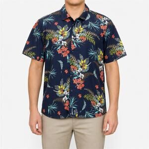 Silver Stone Shirt Mens 2XL Blue Hawaiian Cotton Short Sleeve Classic Button-Up